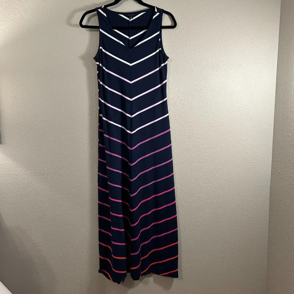 Women's Tommy Hilfiger Navy Blue Chevron Ombre Maxi V-Neck Dress Size: S